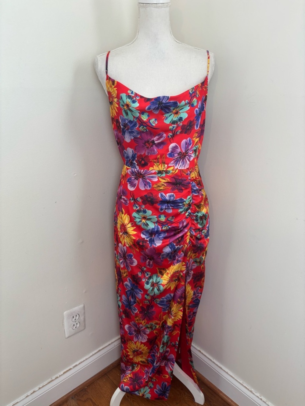 Milly LILLIANA FLORAL Cowl Neck Satin Midi Dress Size 8 - Picture 7 of 16
